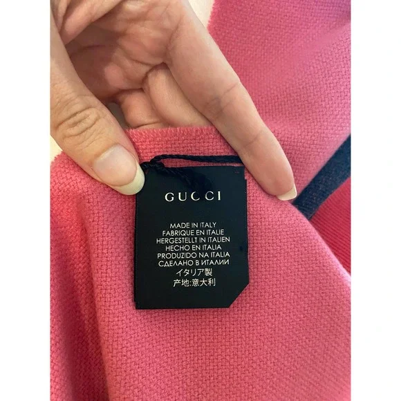 SOLD NWT Gucci Strong Stars Pink Gucci Stripe Jacquard wool cashmere silk Scarf - Picture 4 of 7